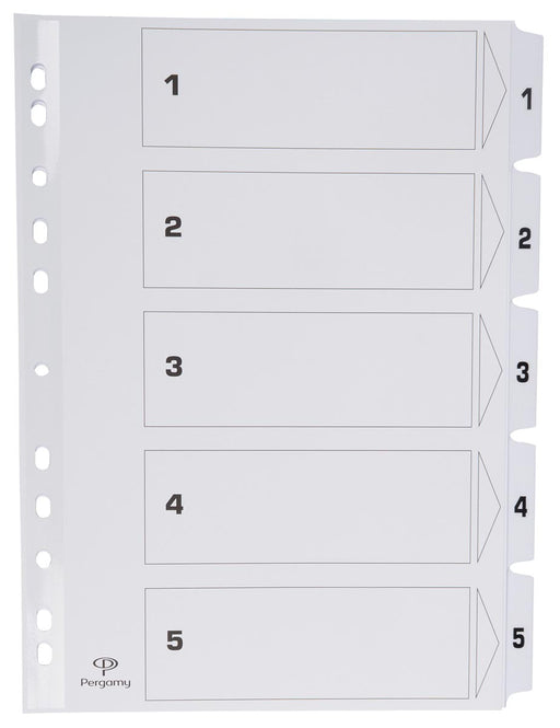 Pergamy tabbladen met indexblad, ft A4, 11-gaatsperforatie, karton, set 1-5 50 stuks, OfficeTown