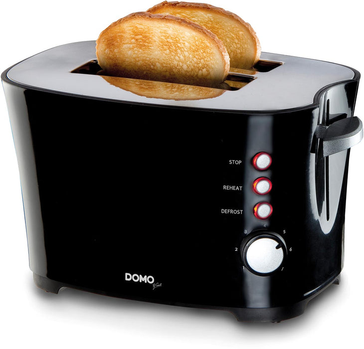 Broodrooster Domo B-Smart, voor 2 sneetjes brood, in het zwart met roestvrijstalen bovenkant