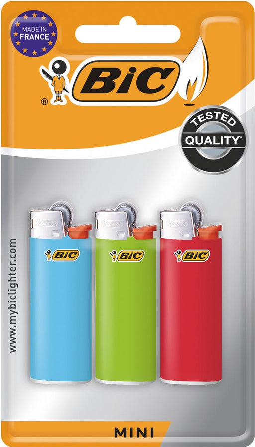 BIC Mini vuursteen aanstekers, geassorteerde kleuren, blister van 3 stuks 20 stuks, OfficeTown
