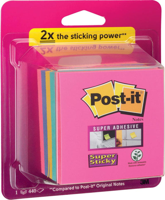 Post-it Super Sticky Notes kubus, 440 vel, ft 76 x 76 mm, geassorteerde regenboogkleuren