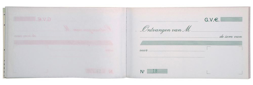 Kasboek Exacompta, afmetingen 10,5 x 18 cm, Nederlandstalig, duplicaat (50 x 2 vellen)
