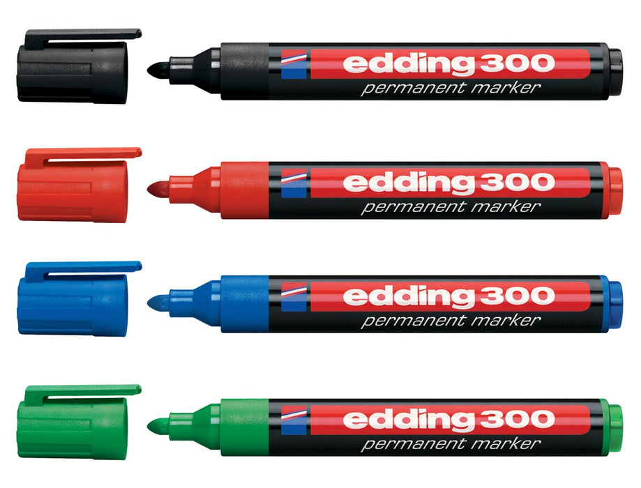 Edding permanente marker 300, set van 4 stuks in diverse kleuren met ronde punt