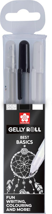 Sakura Roller Gelly Roll Basis, etui met 3 stuks (transparant, zwart en wit)