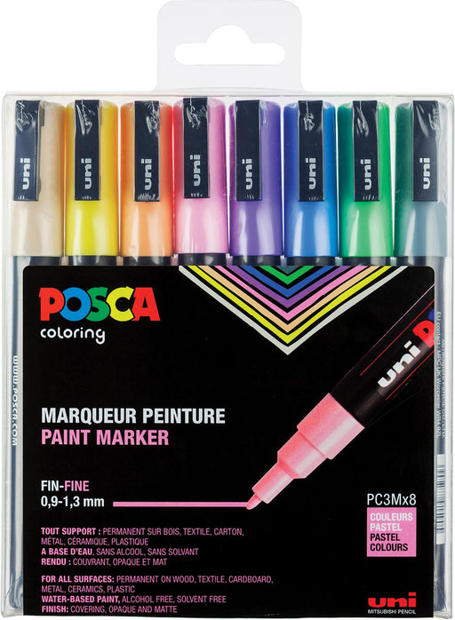 Posca paintmarker PC-3M,  set van 8 markers in geassorteerde pastelkleuren 12 stuks, OfficeTown