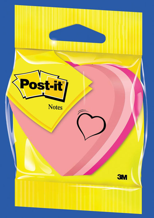 Post-it Notitieblokje in de vorm van een hart, 3 kleuren, met 225 velletjes, op blister