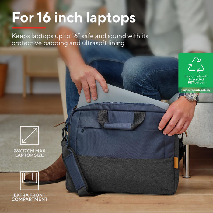 Trust Laptoptas Lisboa voor 16 inch laptops, blauw met schokbestendig hoofdcompartiment
