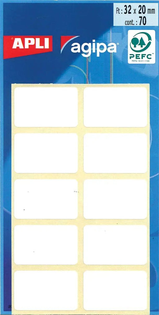 Agipa witte etiketten in etui ft 20 x 32 mm (b x h), 70 stuks, 10 per blad - OfficeTown