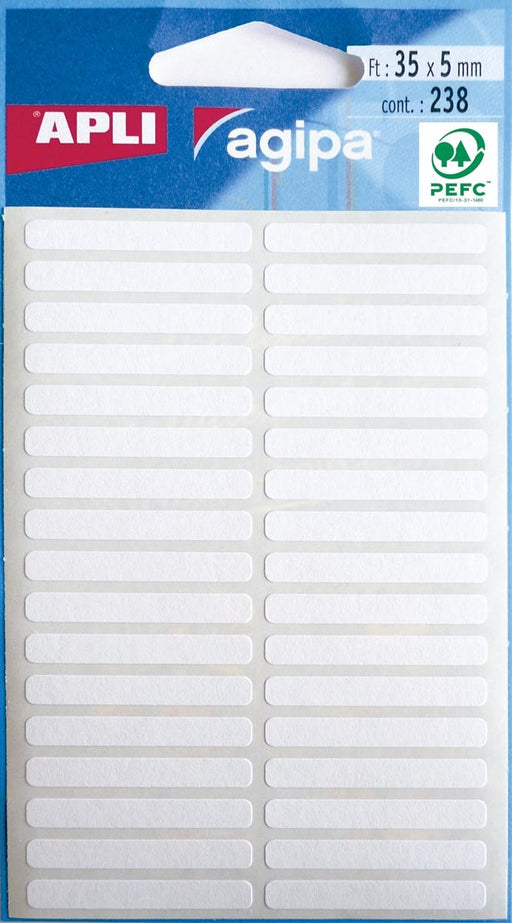 Agipa witte etiketten in etui ft 5 x 35 mm (b x h), 238 stuks, 34 per blad - OfficeTown
