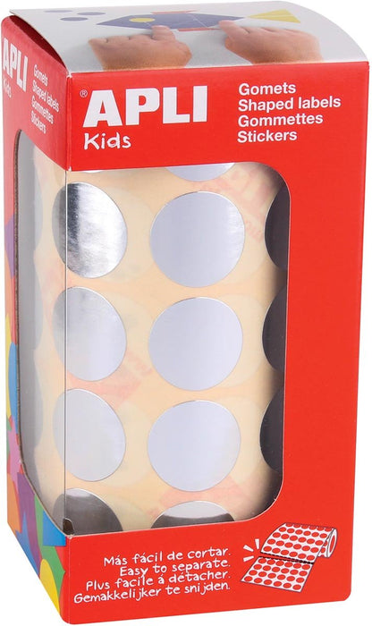 Apli Kids metallic zilveren cirkelstickers op rol, 20 mm diameter, 1770 stuks - OfficeTown