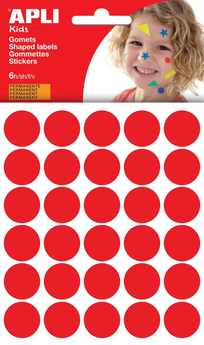 Apli Kids stickers, cirkel diameter 20 mm, blister with 180 pieces, rood - OfficeTown