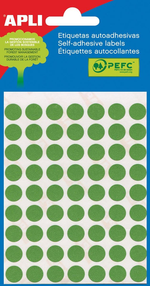 Apli ronde etiketten in etui 8 mm, groen, 288 stuks, 96 per blad (2047) - OfficeTown