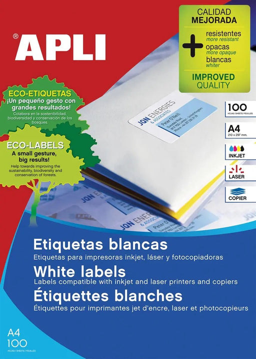 Apli witte etiketten ft 52,5 x 29,7 mm (b x h), 4.000 stuks, 40 per blad (1286) - OfficeTown