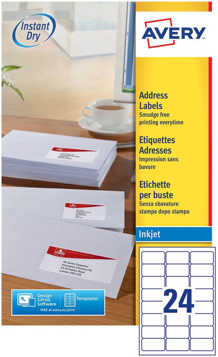Avery J8159 - 10 adresetiketten ft 63,5 x 33,9 mm (b x h), 240 etiketten, wit - OfficeTown