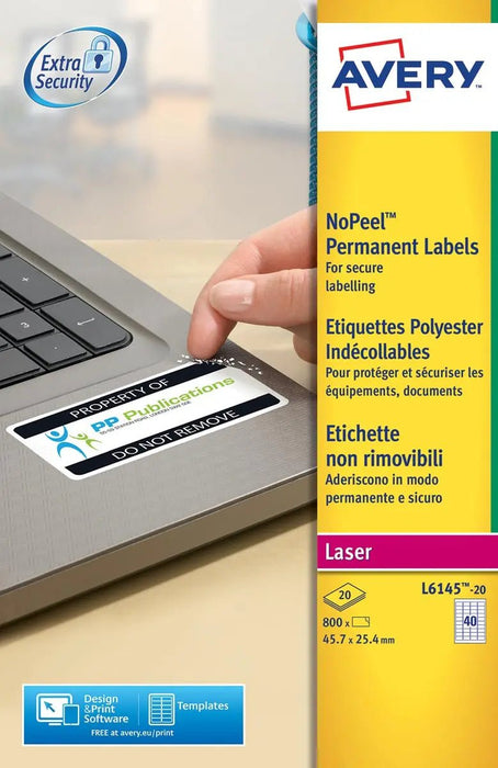 Avery L6145 - 20 NoPeel etiketten ft 45,7 x 25,4 mm (b x h), 800 etiketten, wit - OfficeTown