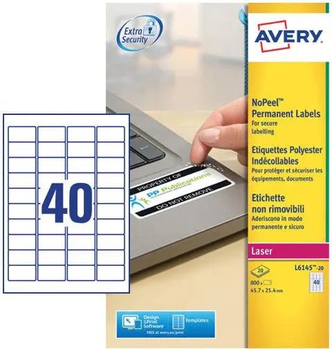 Avery L6145 - 20 NoPeel etiketten ft 45,7 x 25,4 mm (b x h), 800 etiketten, wit - OfficeTown