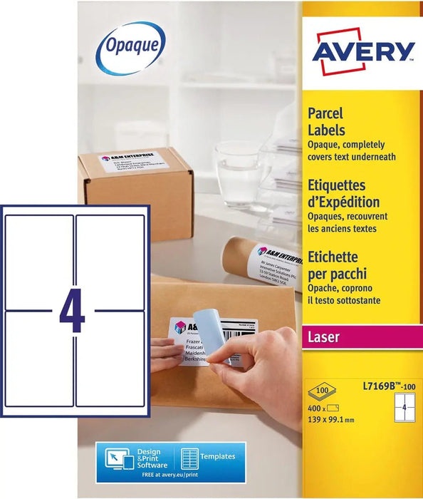 Avery L7169B - 100 BlockOut zelfklevende etiketten QuickPeel, ft 99,1 x 139 mm (b x h), 400 etiketten - OfficeTown