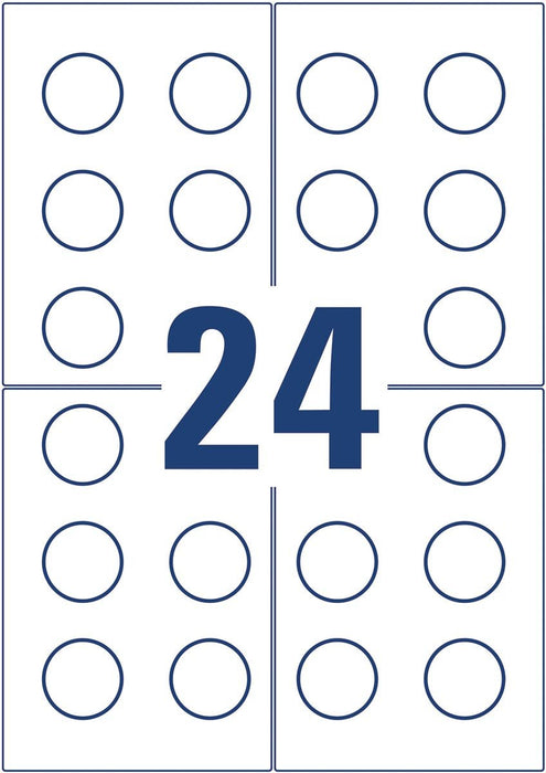 Avery niet - verwijderbare ronde keuringszegels, 30 mm diameter, 240 stuks, 24 per vel - OfficeTown