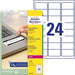 Avery Onverwijderbare etiketten met de afmetingen 63,5 x 33,9 mm, 24 etiketten per blad, 480 stuks, wit - OfficeTown