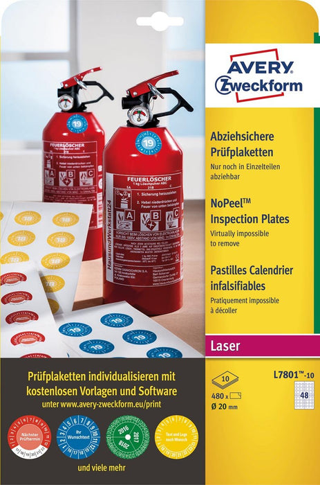 Avery onverwijderbare ronde keuringszegels, 20 mm diameter, 480 stuks, 48 per vel - OfficeTown