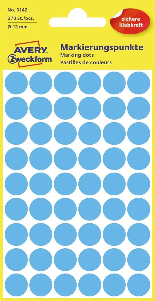 Avery Ronde etiketten 12 mm, blauw, 270 stuks permanent papier - OfficeTown