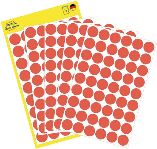 Avery Ronde etiketten 12 mm, rood, 270 stuks - OfficeTown