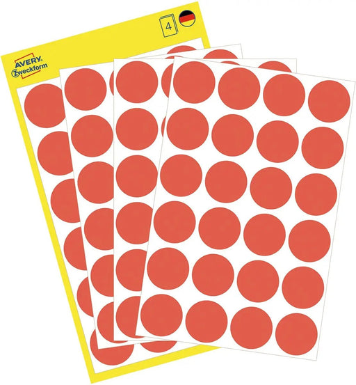 Avery Ronde etiketten 18 mm, rood, 96 stuks permanent papier - OfficeTown