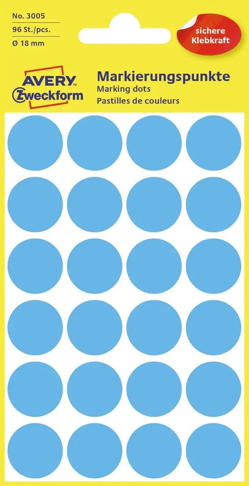 Avery Ronde etiketten blauw, 18 mm diameter, 96 stuks - OfficeTown