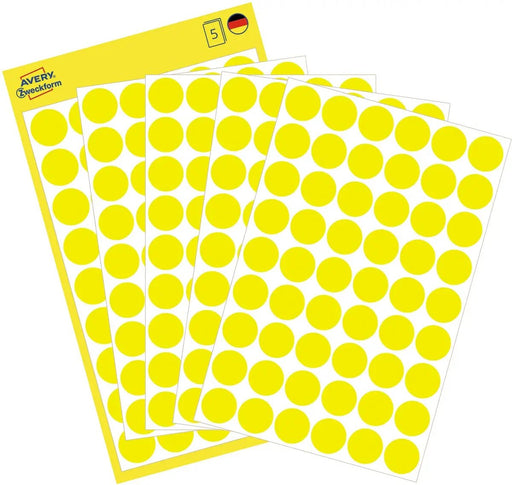 Avery Ronde etiketten geel, 270 stuks van 12 mm - OfficeTown