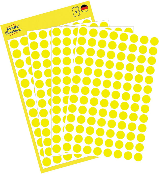 Avery Ronde etiketten geel, 8 mm diameter, 416 stuks - OfficeTown