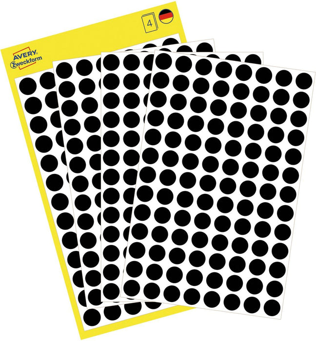 Avery Ronde etiketten zwart, 8 mm diameter, 416 stuks - OfficeTown