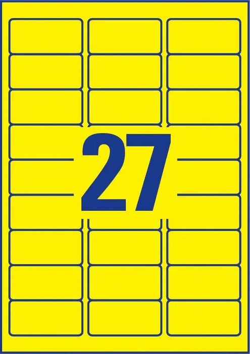 Avery verwijderbare neon stickers afmetingen 63,5 x 29,6 mm, doos van 675 stuks (25 vellen van 27), neon geel - OfficeTown