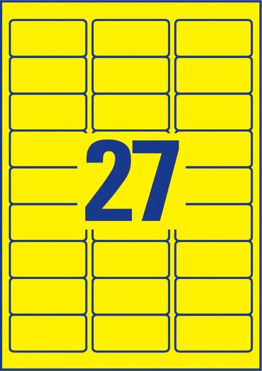 Avery verwijderbare neon stickers afmetingen 63,5 x 29,6 mm, doos van 675 stuks (25 vellen van 27), neon geel - OfficeTown