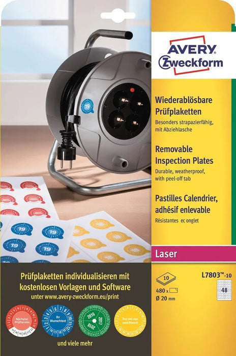 Avery Verwijderbare Ronde Keuringszegels, 20 mm Diameter, 480 Stuks, 48 per Vel - OfficeTown