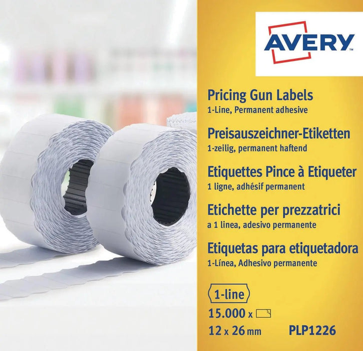 Avery YPLP1226 prijstang - etiketten permanent, ft 12 x 26 mm, 15.000 etiketten, geel - OfficeTown