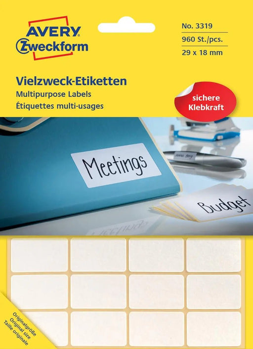 Avery Zweckform 3319 mini etiketten ft 29 x 18 mm (b x h), 960 etiketten, wit - OfficeTown