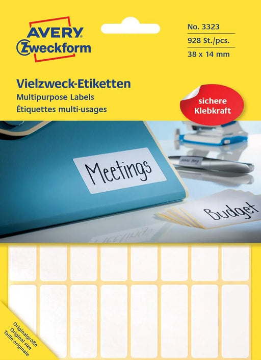 Avery Zweckform 3323 mini etiketten ft 38 x 14 mm (b x h), 928 etiketten, wit - OfficeTown