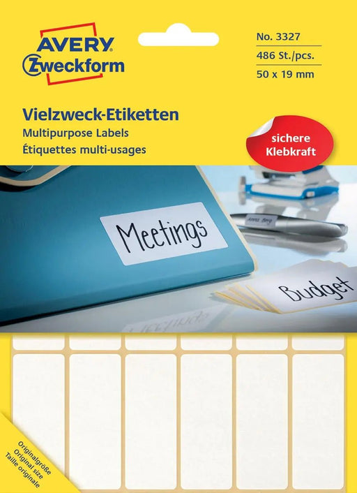 Avery Zweckform 3327 universele etiketten ft 50 x 19 mm (b x h), 486 etiketten, wit - OfficeTown