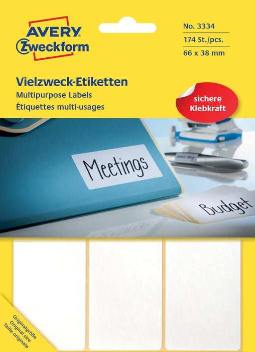 Avery Zweckform 3334 universele etiketten ft 66 x 38 mm (b x h), 174 etiketten, wit - OfficeTown