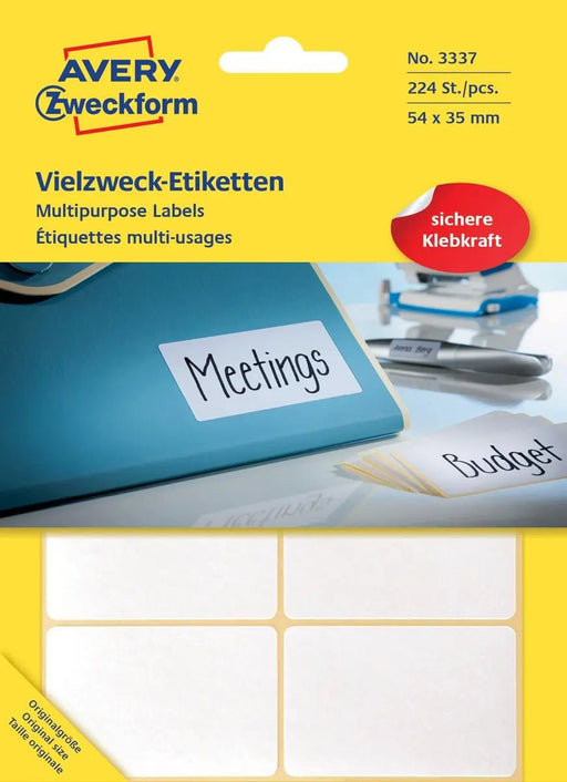 Avery Zweckform 3337 universele etiketten ft 54 x 35 mm (b x h), 224 etiketten, wit - OfficeTown