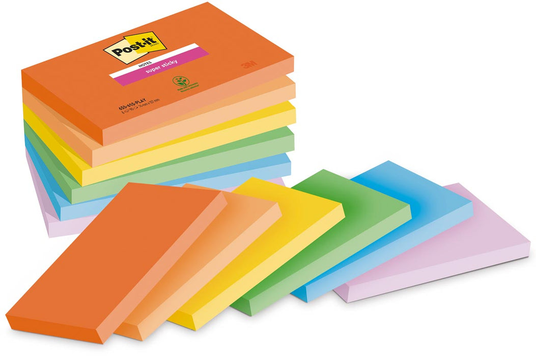 Post-it Super Sticky notities Speels, 90 vellen, afm. 76 x 127 mm, assorti kleuren, verpakking van 6 blokken