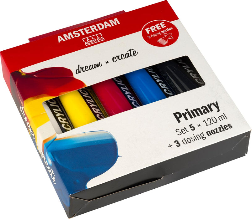 Amsterdam acrylverf primair 120 ml, 5 tubes + 3 tuiten 6 stuks, OfficeTown