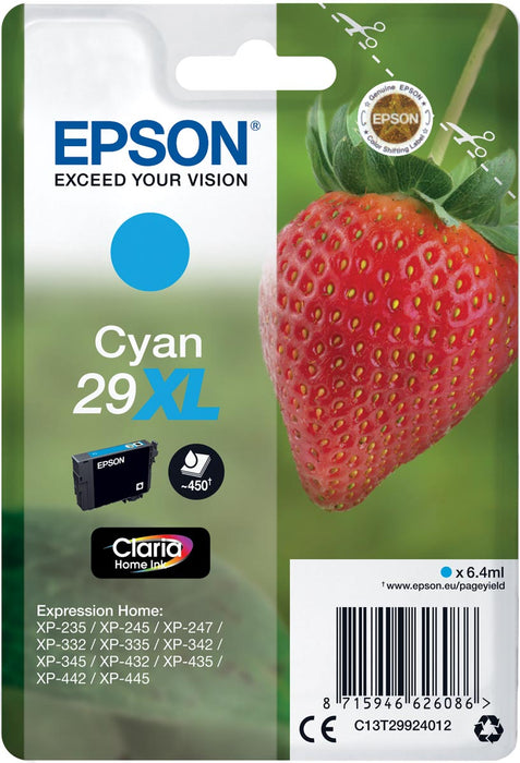 Epson inktcartridge 29X,L 450 pagina's, OEM C13T29924012, cyaan - Geschikt voor XP/235/332/335/432/435