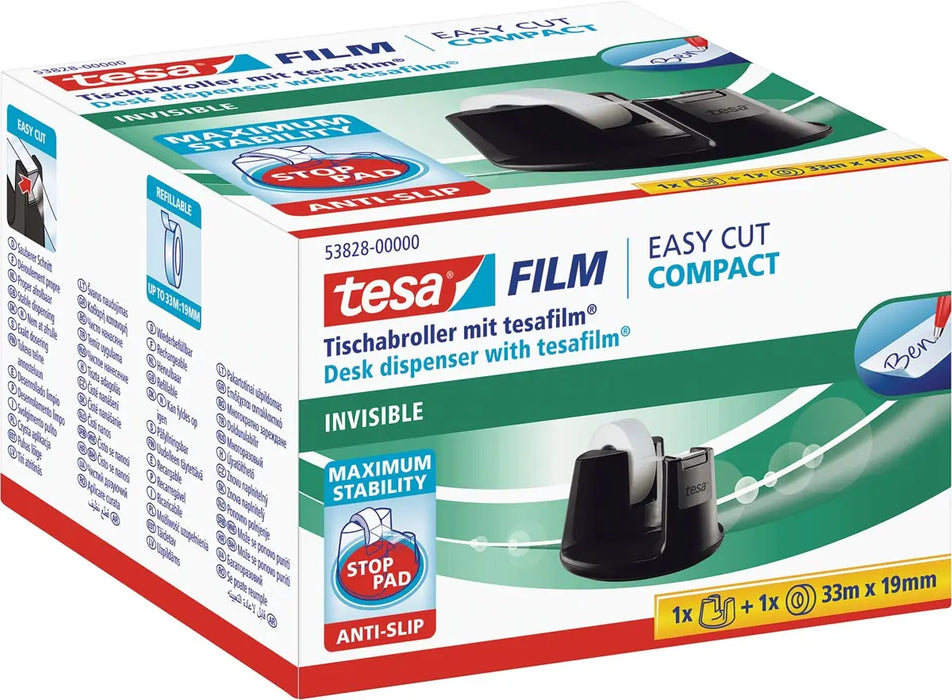 Tesa bureauplakbandhouder Easy Cut Compact, voor rollen van ft 33 m x 19 mm, zwart