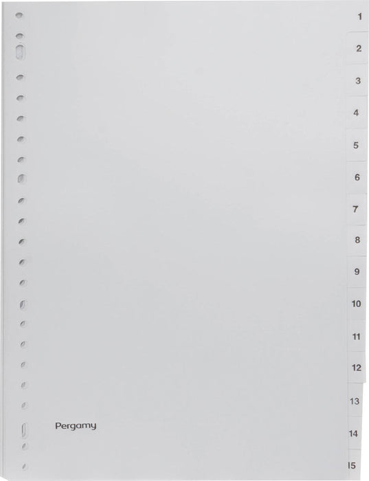 Tabbladen van Pergamy, A4-formaat, 23-gaats perforatie, grijs PP, set 1-15