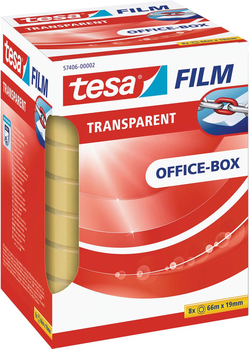 Tesafilm transparante tape, ft 19 mm x 66 m, 8 rolletjes 12 stuks, OfficeTown