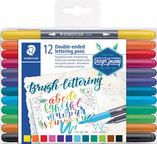 Staedtler brushpen Brush letter duo, doos van 12 stuks in geassorteerde kleuren 5 stuks, OfficeTown