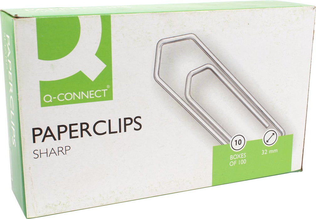 Q-CONNECT papierklemmen, 32 mm, doos van 100 stuks 10 stuks, OfficeTown