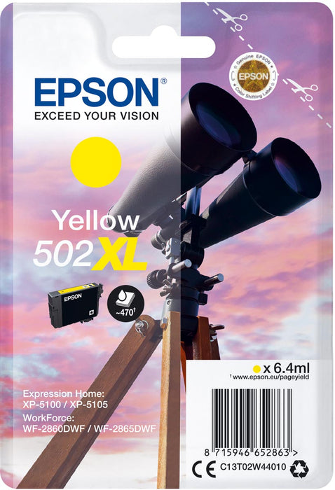 Epson inktcartridge 502XL, 470 pagina's, OEM C13T02W44010, geel