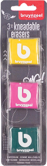 Bruynzeel kneedgum, blister met 3 stuks in trendy kleuren