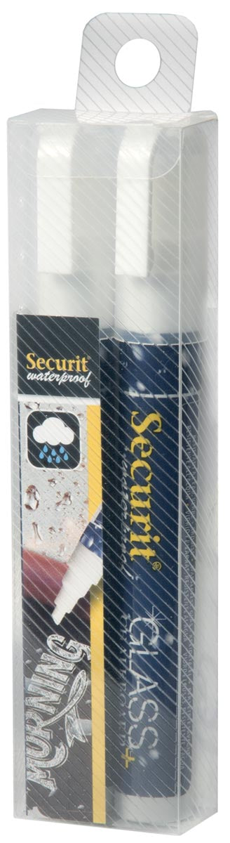 Securit Waterproof krijtmarker medium wit, blister met 2 stuks 12 stuks, OfficeTown